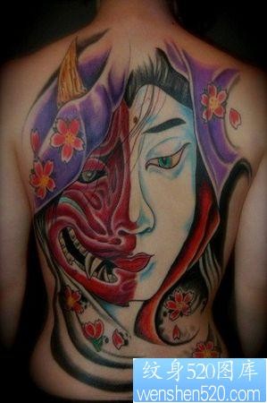 点击大图看下一张：日本纹身图片：满背日本般若纹身图案