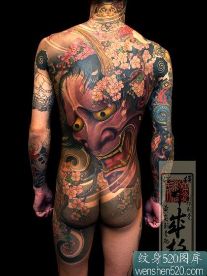 点击大图看下一张：霸气满背日本大般若纹身图案