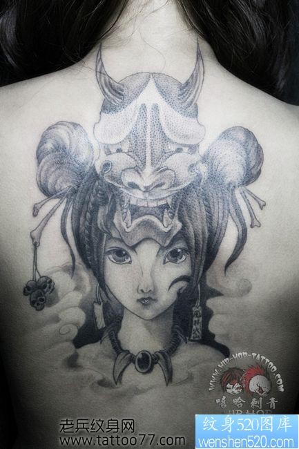点击大图看下一张：一张背部日本美女般若纹身图片