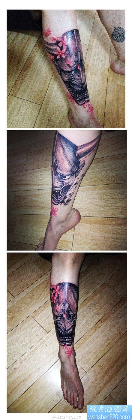 点击大图看下一张：腿部超酷帅气的般若纹身图片