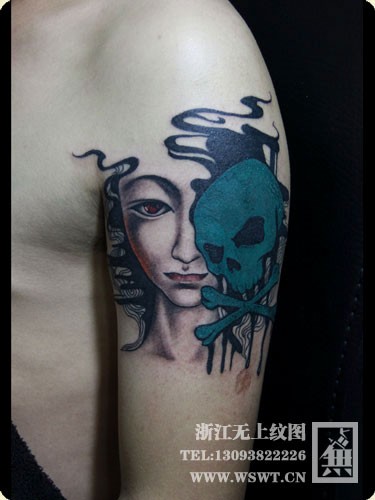 点击大图看下一张:般若纹身/能面纹身/魔鬼纹身/骷髅头纹身图26
