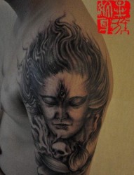 男生手臂流行经典的二郎神纹身图片