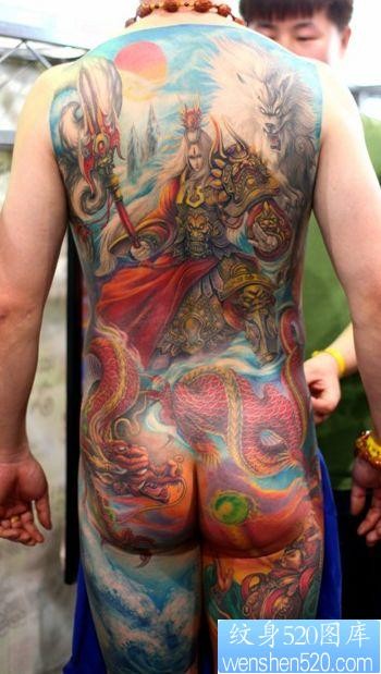 点击大图看下一张：超酷超帅的满背二郎神杨戬纹身图片