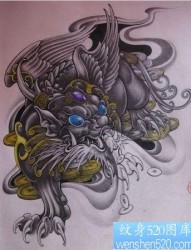 神兽纹身：招财神兽貔貅纹身图案