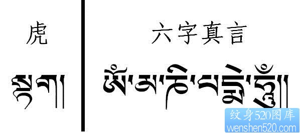 点击大图看下一张：藏文文字纹身图片――虎字六字真言（藏文）纹身图片图案