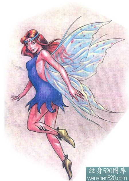 点击大图看下一张：带彩色翅膀的女天使刺青素材