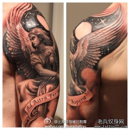 点击大图看下一张：手臂经典写实的天使纹身图片