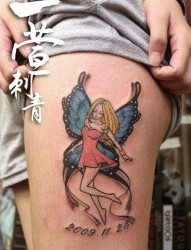 女人腿部流行前卫的精灵纹身图片