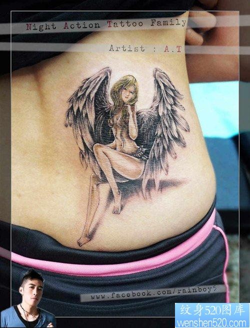点击大图看下一张：腰部漂亮的美女天使翅膀纹身图片