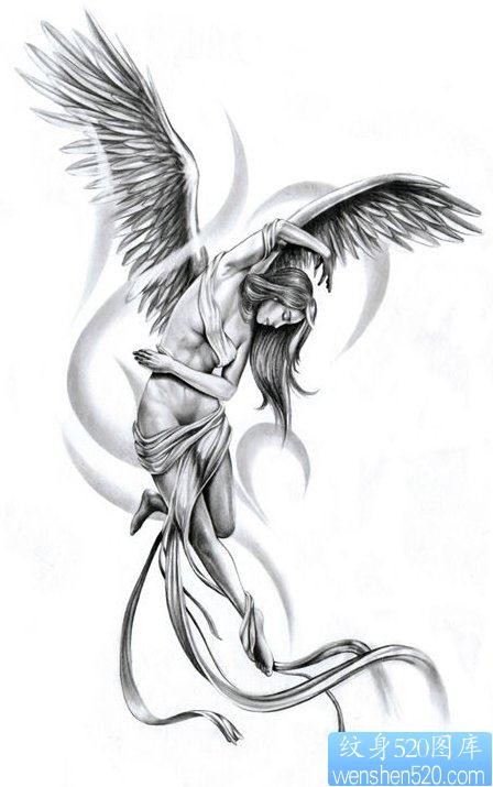 点击大图看下一张：一张唯美漂亮的黑白天使纹身图片