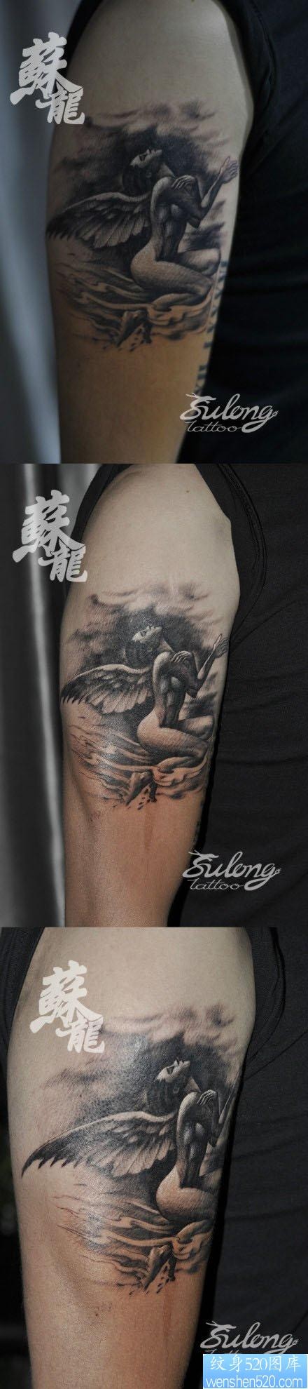 点击大图看下一张：手臂一张漂亮性感的天使纹身图片