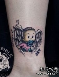 腿部超萌超可爱的小天使纹身图片