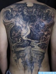 超酷超帅的满背恶魔天使纹身图片