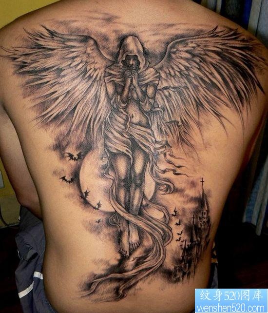点击大图看下一张：背部好看堕落天使纹身图片