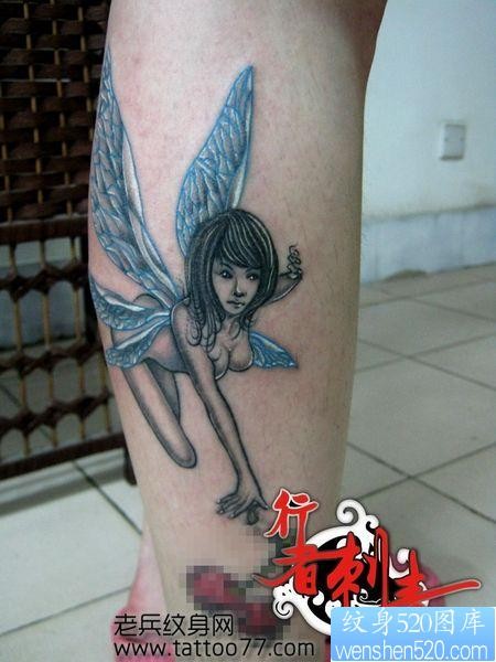 点击大图看下一张：腿部好看漂亮的精灵翅膀纹身图片