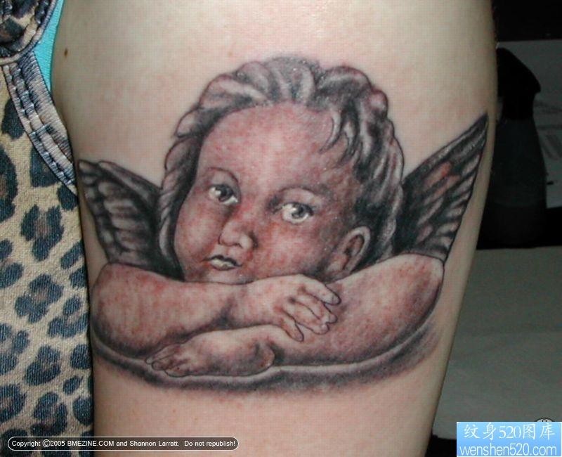 点击大图看下一张：手臂小天使丘比特纹身图片图案（经典）