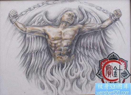 点击大图看下一张：守护天使纹身图片纹身图案