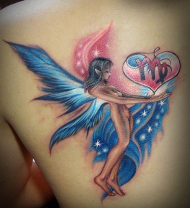 点击大图看下一张：肩部彩色天使精灵翅膀纹身图片纹身图案