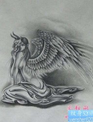 天使纹身图片:黑灰天使纹身图片图案