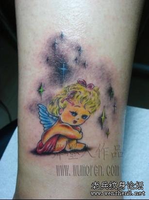点击大图看下一张：超可爱小天使丘比特纹身图片图案