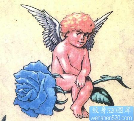点击大图看下一张：可爱的丘比特玫瑰花纹身图片图案（tattoo)
