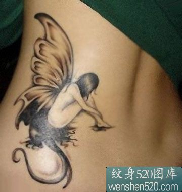 点击大图看下一张：腰部失落天使纹身图案