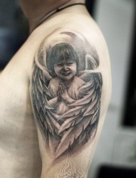一款手臂漂亮的小天使纹身图案