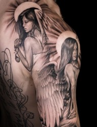 两个美女天使纹身