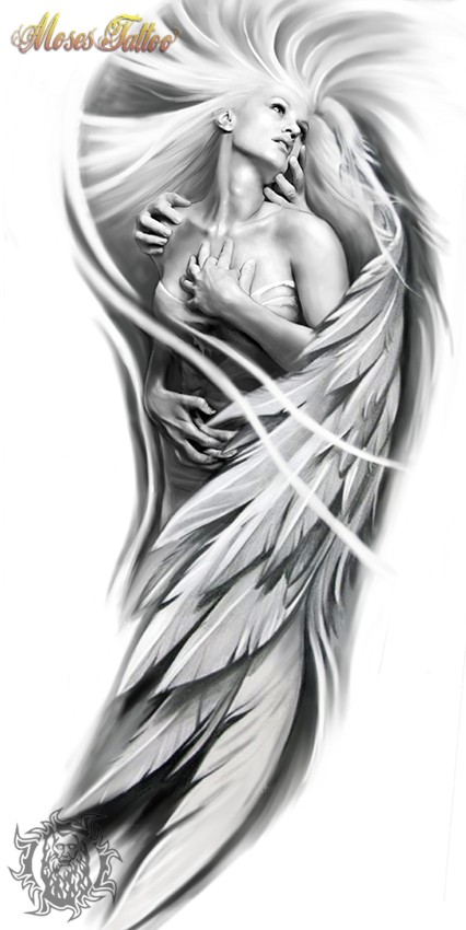 点击大图看下一张：漂亮唯美的天使纹身手稿图6