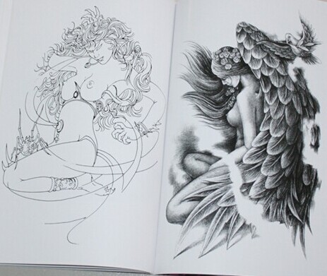 点击大图看下一张：漂亮唯美的天使纹身手稿图13