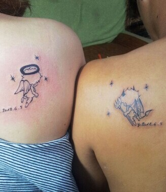 点击大图看下一张：情侣间可爱呆萌的天使刺青