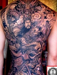 关公纹身图片：一幅满背关公纹身图片纹身作品