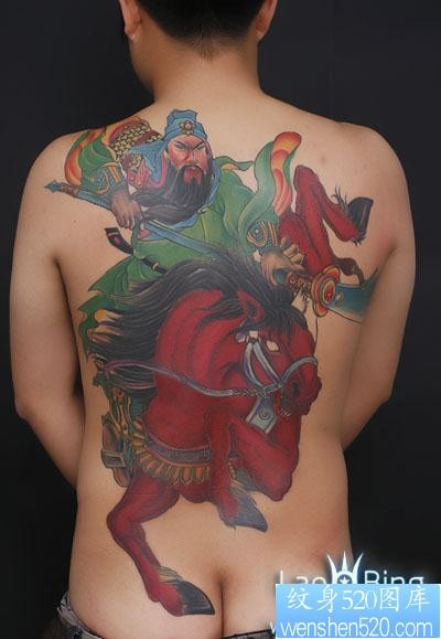 点击大图看下一张：精选红色战马关公纹身图片（作品）