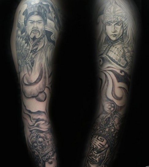 点击大图看下一张：男生手臂经典超帅的关公花臂纹身图片图4