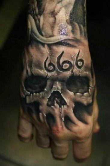 点击大图看下一张：手背个性的骷髅纹身