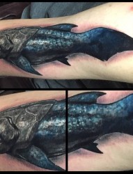 手臂上个性逼真的鱼纹身