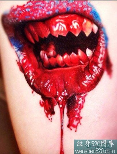 点击大图看下一张：恐怖的血盆大口纹身图案