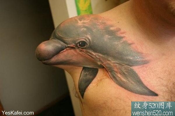 点击大图看下一张：3d海豚遮盖纹身作品