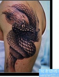 一手臂欧美3D蛇纹身图案
