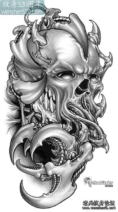 点击大图看下一张：欧美3D纹身图案：机械恶魔骷髅纹身图案