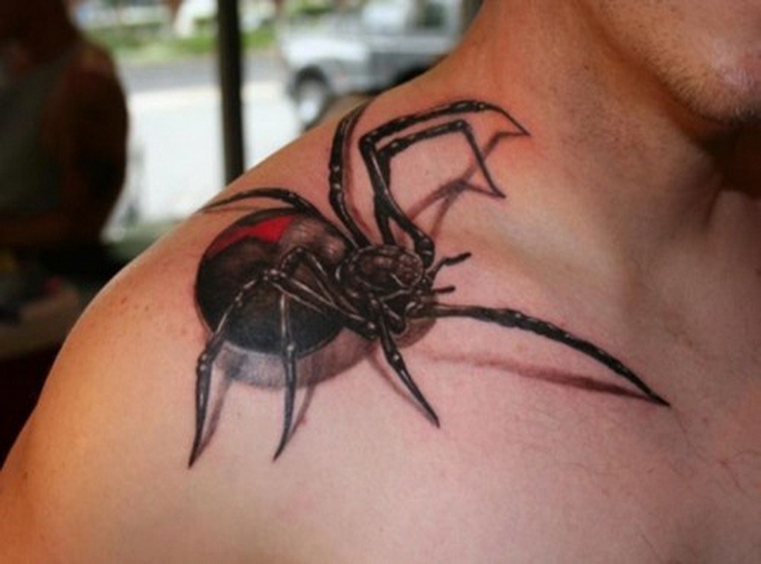 点击大图看下一张：肩部漂亮逼真的蜘蛛纹身图3