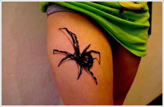 点击大图看下一张：大腿部个性的蜘蛛纹身
