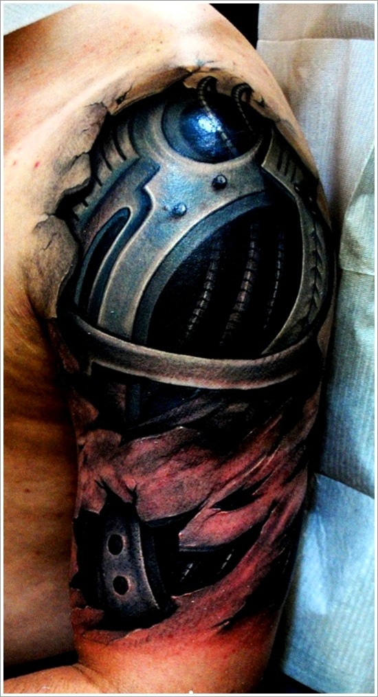 点击大图看下一张：超级炫酷的手臂机械纹身
