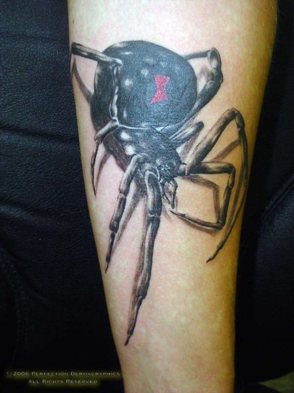 点击大图看下一张：手臂上非常逼真的蜘蛛纹身图4