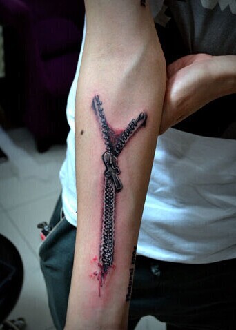 点击大图看下一张:手臂个性十足的3d拉链纹身图2