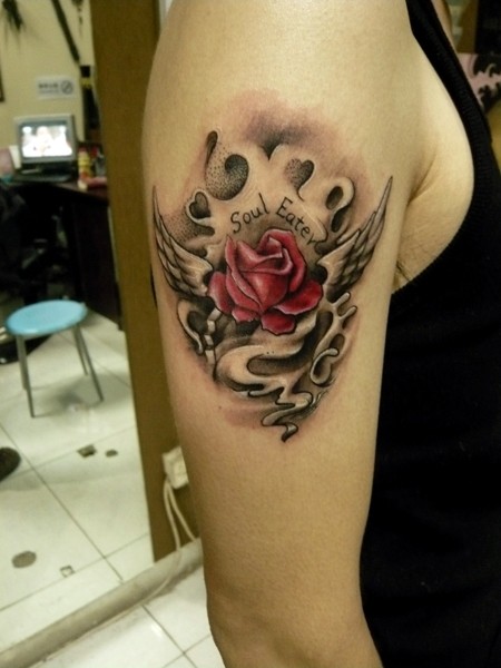 点击大图看下一张：漂亮的手臂玫瑰纹身图2