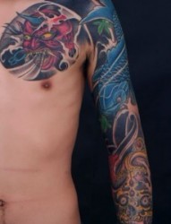 男士手臂霸气的凤凰花臂纹身图案