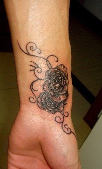 点击大图看下一张：手腕上的两朵小玫瑰纹身