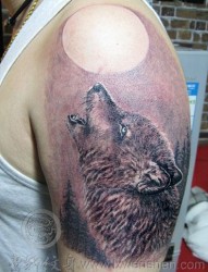 男士手臂超酷的苍狼望月纹身图案