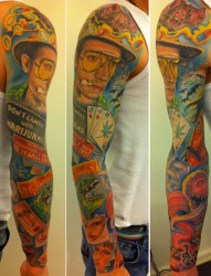一组男士有个性的彩色花臂纹身图案